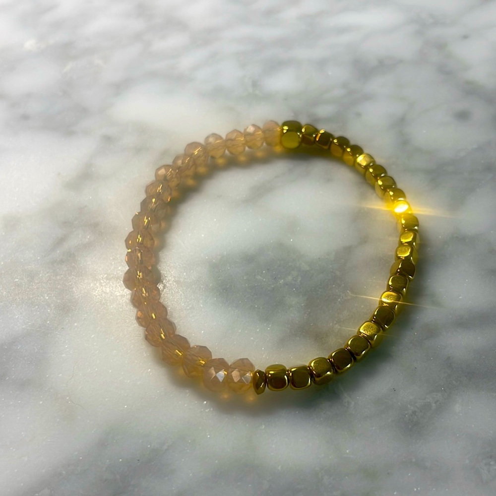 Cube gold hematite & pale pink Swarovski crystal bracelet